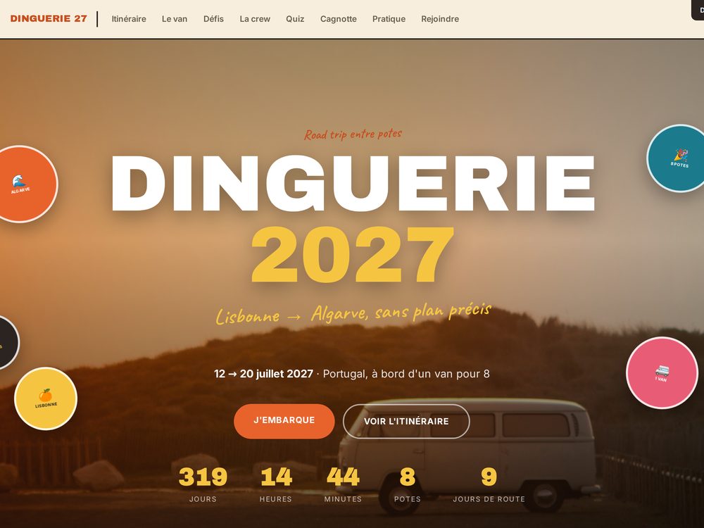 Aperçu du site de road trip Dinguerie 2027