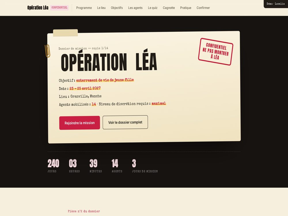 Aperçu du site d'EVJF Opération Léa