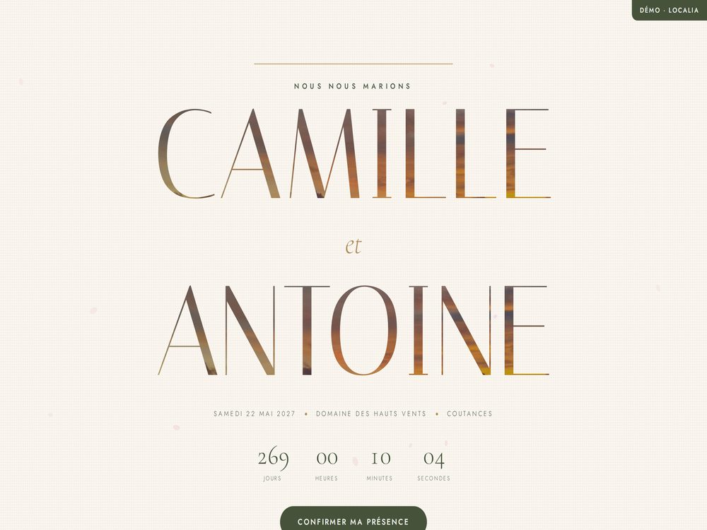 Aperçu du site de mariage Camille & Antoine