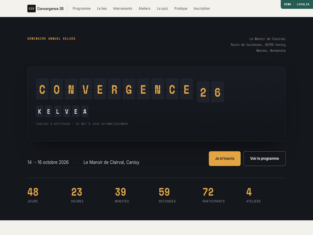 Aperçu du site de séminaire Convergence 26